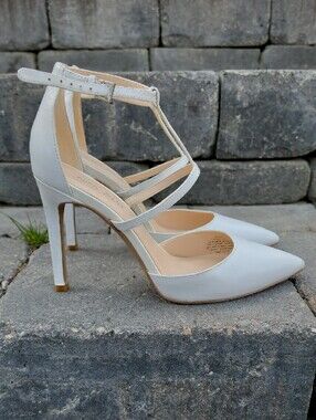 Nine West White Pointed Toe Strappy Ankle-Heel Pumps